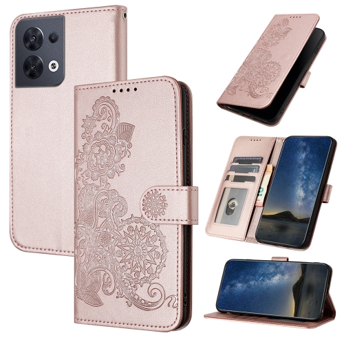 

For OPPO Reno8 Datura Flower Embossed Flip Leather Phone Case(Rose Gold)