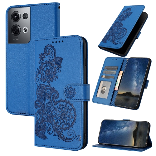 

For OPPO Reno8 Pro Datura Flower Embossed Flip Leather Phone Case(Blue)