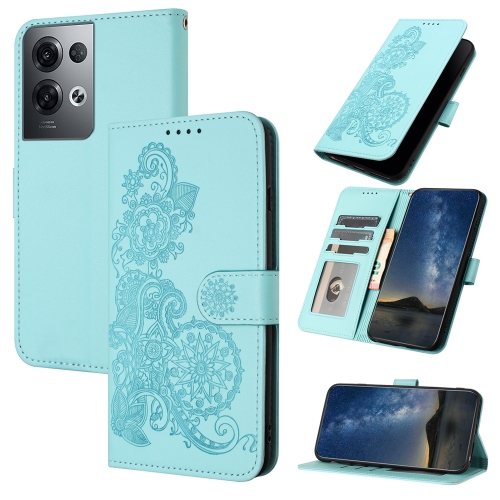 

For OPPO Reno8 Pro Datura Flower Embossed Flip Leather Phone Case(Light blue)