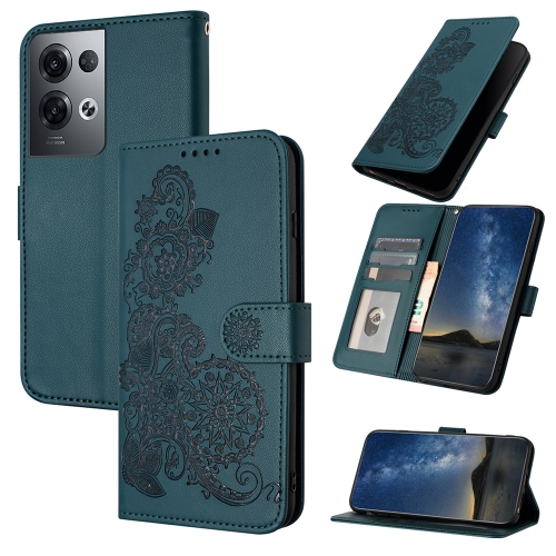 

For OPPO Reno8 Pro Datura Flower Embossed Flip Leather Phone Case(Dark Green)