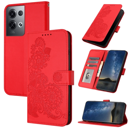 

For OPPO Reno8 Pro Datura Flower Embossed Flip Leather Phone Case(Red)