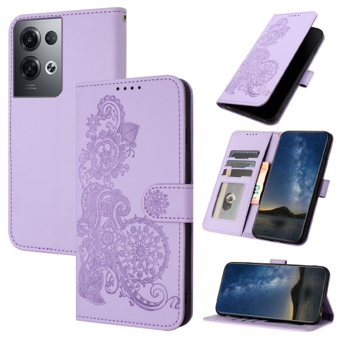 

For OPPO Reno8 Pro Datura Flower Embossed Flip Leather Phone Case(Purple)