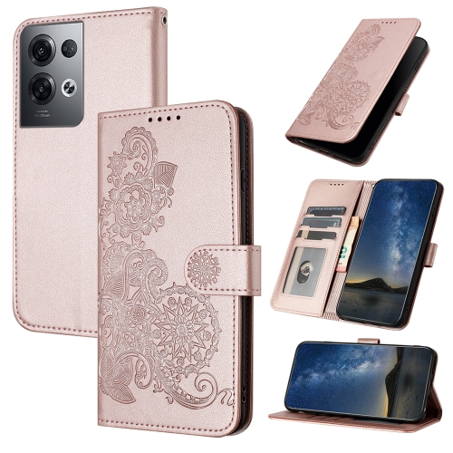 

For OPPO Reno8 Pro Datura Flower Embossed Flip Leather Phone Case(Rose Gold)