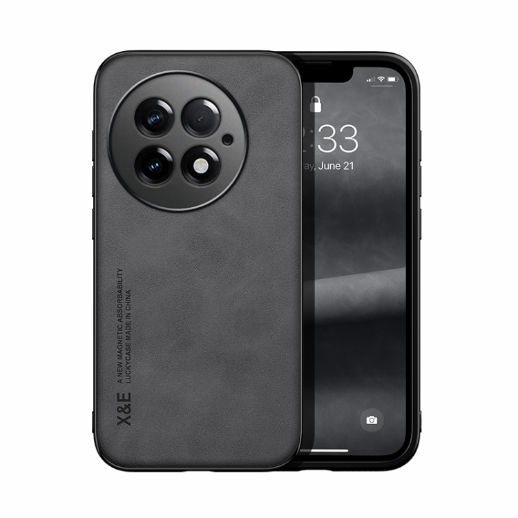 

For OnePlus 13 Skin Feel Magnetic Leather Back Phone Case(Dark Grey)