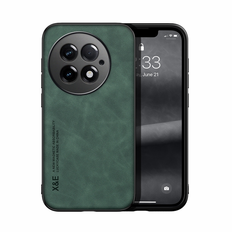 

For OnePlus 13 Skin Feel Magnetic Leather Back Phone Case(Green)