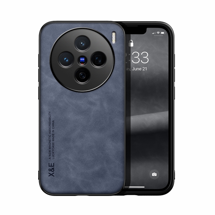 

For vivo X200 Skin Feel Magnetic Leather Back Phone Case(Blue)