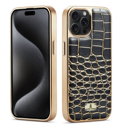 

For iPhone 15 Pro Fierre Shann Crocodile Texture Electroplating PU Phone Case(Black)