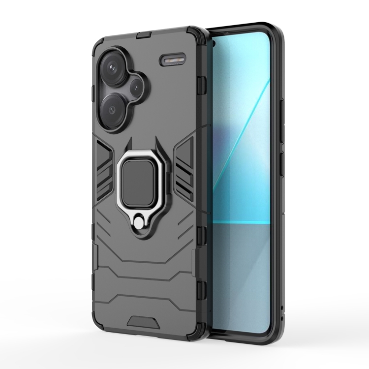 

For Xiaomi Redmi Note 13 Pro+ Shockproof PC + TPU Holder Phone Case(Black)