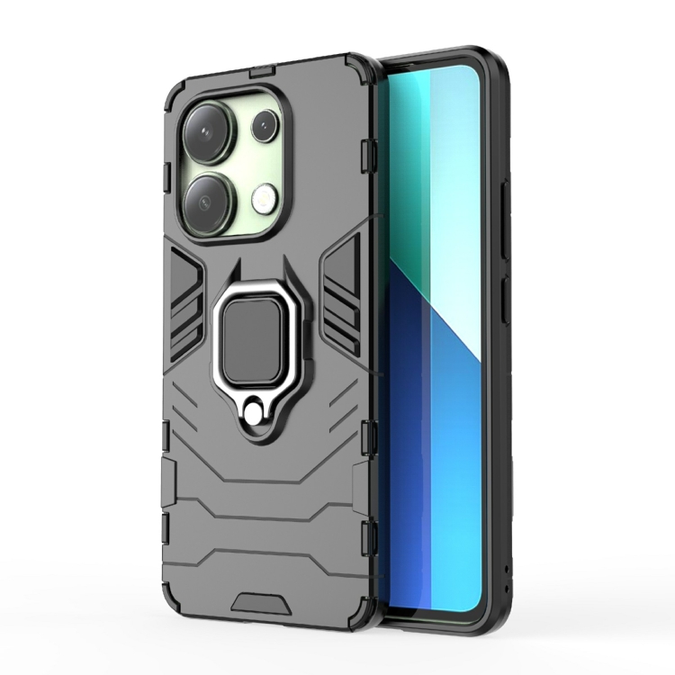 

For Xiaomi Redmi Note 13 4G Shockproof PC + TPU Holder Phone Case(Black)