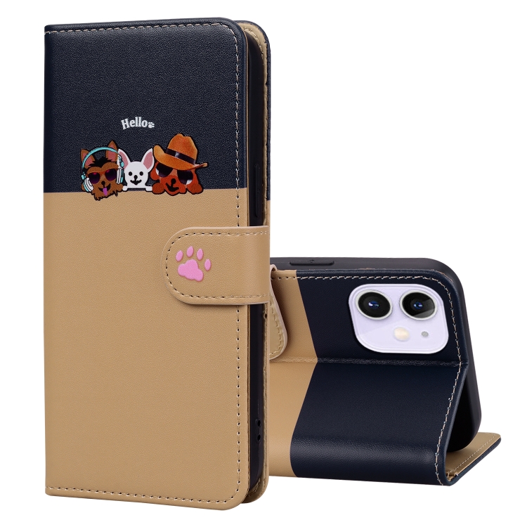 Fr iPhone 12 Mini Cute Pet Series Farbblock-Schnalle Leder-Handyhlle  (Khaki)