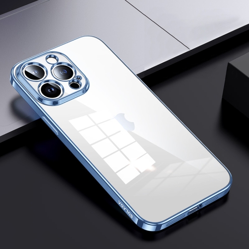 

For iPhone 15 Pro Max SULADA Shine Through Series Plating TPU Transparent Phone Case(Sierra Blue)
