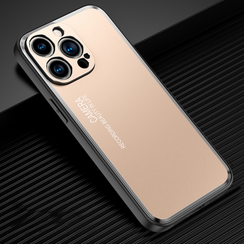 

For iPhone 15 Pro Frosted Metal Phone Case(Gold)