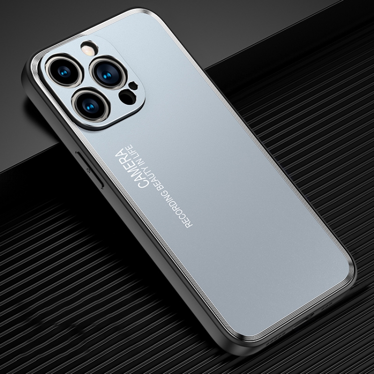 

For iPhone 15 Pro Frosted Metal Phone Case(Blue)