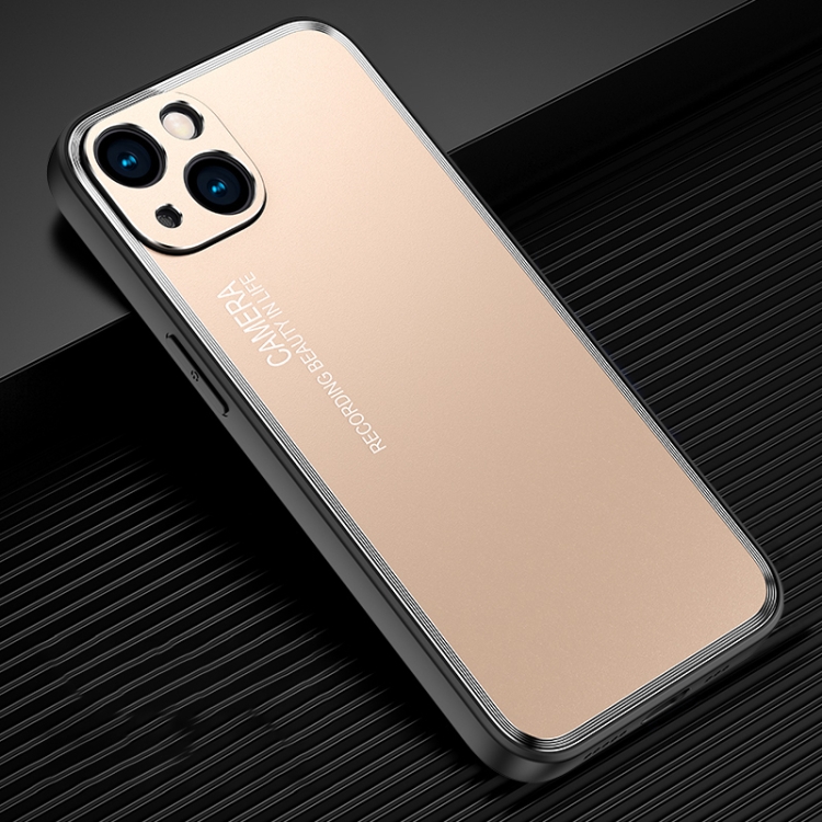 

For iPhone 15 Frosted Metal Phone Case(Gold)