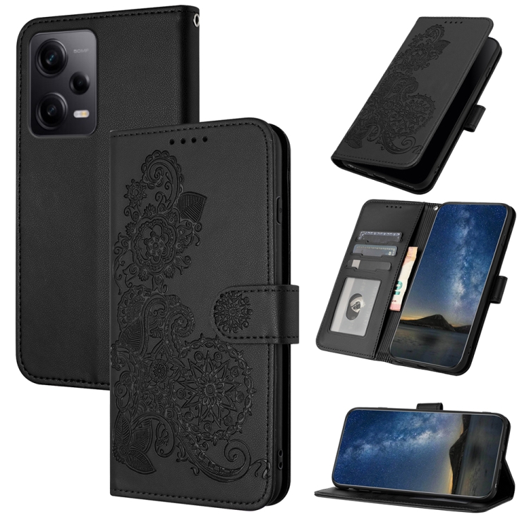 

For Xiaomi Redmi Note 12 Pro Datura Flower Embossed Flip Leather Phone Case(Black)