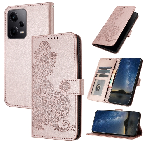 

For Xiaomi Redmi Note 12 Pro Datura Flower Embossed Flip Leather Phone Case(Rose Gold)