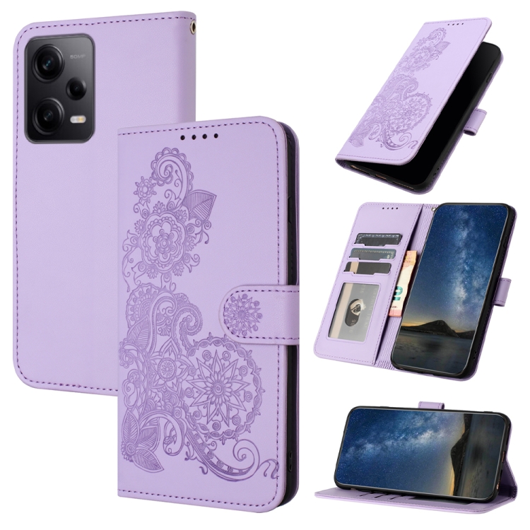 

For Xiaomi Redmi Note 12 Pro+ Datura Flower Embossed Flip Leather Phone Case(Purple)