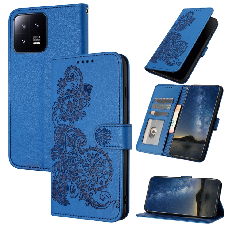 

For Xiaomi 13 Pro Datura Flower Embossed Flip Leather Phone Case(Blue)