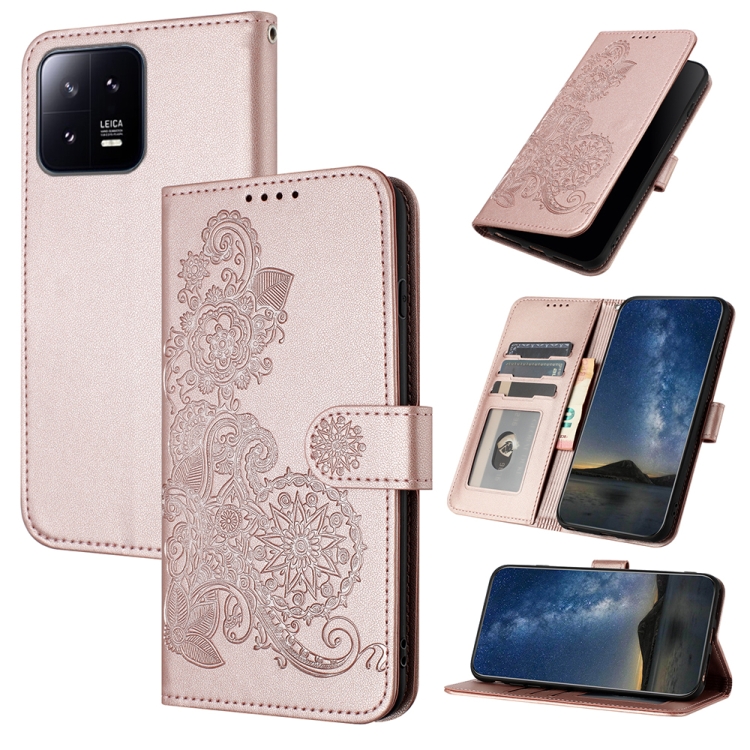 

For Xiaomi 13 Pro Datura Flower Embossed Flip Leather Phone Case(Rose Gold)