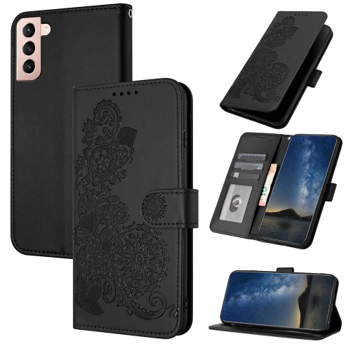 

For Samsung Galaxy S21 Datura Flower Embossed Flip Leather Phone Case(Black)