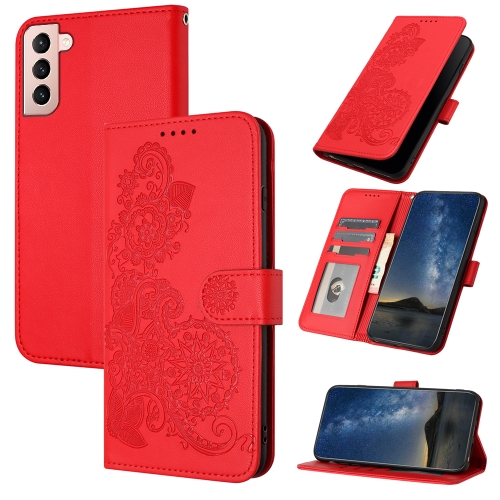 

For Samsung Galaxy S21 Datura Flower Embossed Flip Leather Phone Case(Red)