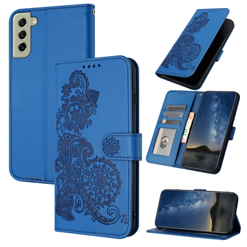 

For Samsung Galaxy S22 Datura Flower Embossed Flip Leather Phone Case(Blue)