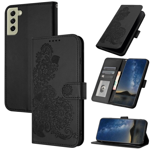 

For Samsung Galaxy S22 Datura Flower Embossed Flip Leather Phone Case(Black)
