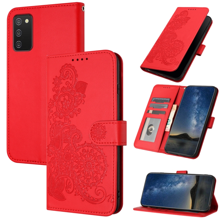 

For Samsung Galaxy A02S Datura Flower Embossed Flip Leather Phone Case(Red)