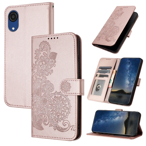 

For Samsung Galaxy A03 Core Datura Flower Embossed Flip Leather Phone Case(Rose Gold)