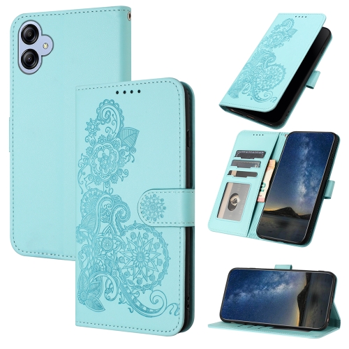 

For Samsung Galaxy A04E Datura Flower Embossed Flip Leather Phone Case(Light blue)