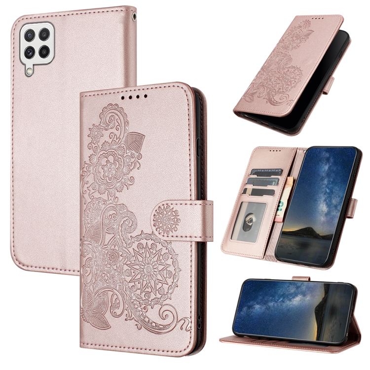 

For Samsung Galaxy A22 4G Datura Flower Embossed Flip Leather Phone Case(Rose Gold)