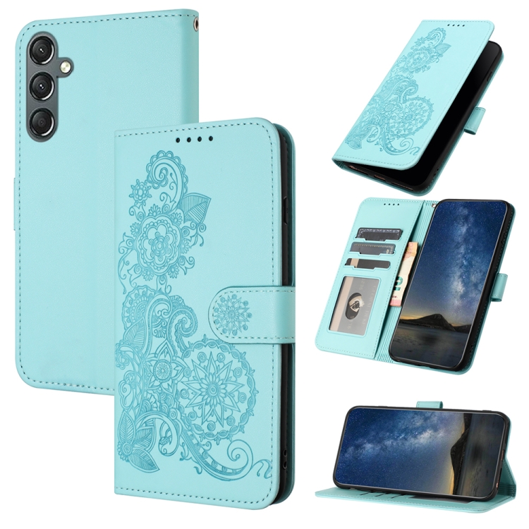 

For Samsung Galaxy A24 4G Datura Flower Embossed Flip Leather Phone Case(Light blue)