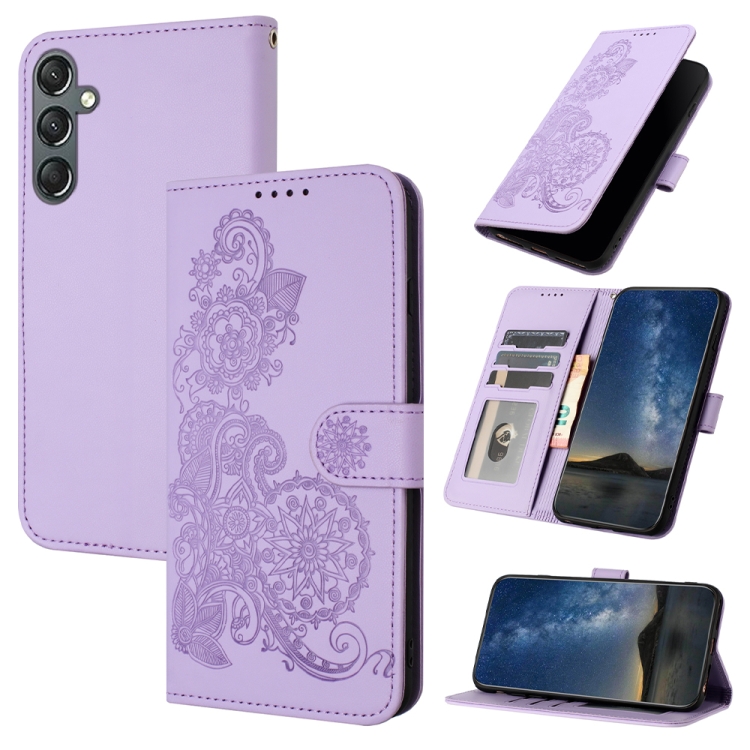 

For Samsung Galaxy A24 4G Datura Flower Embossed Flip Leather Phone Case(Purple)