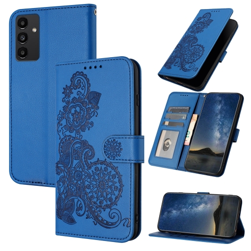 

For Samsung Galaxy A34 Datura Flower Embossed Flip Leather Phone Case(Blue)