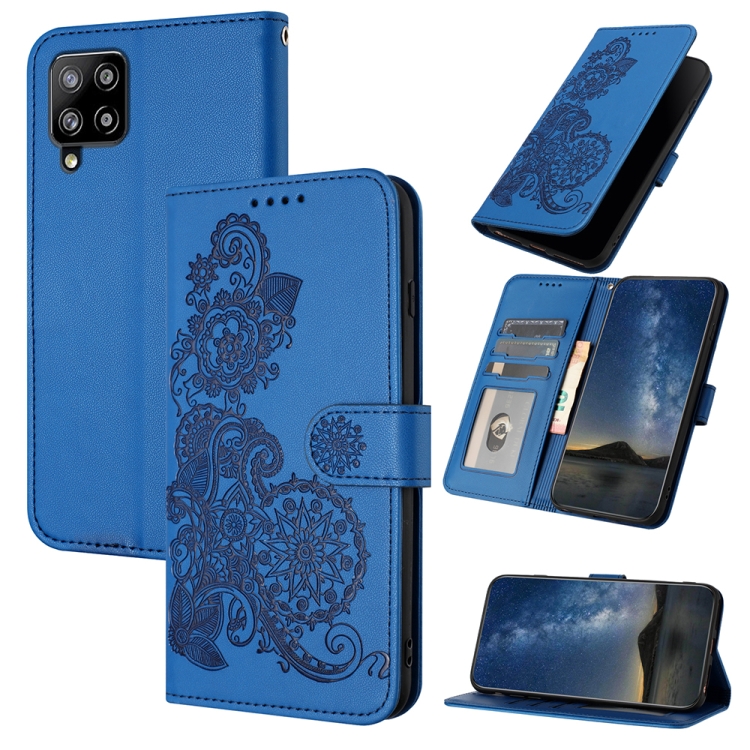 

For Samsung Galaxy A42 5G Datura Flower Embossed Flip Leather Phone Case(Blue)