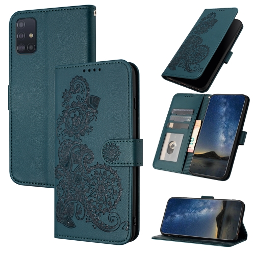 

For Samsung Galaxy A51 4G Datura Flower Embossed Flip Leather Phone Case(Dark Green)