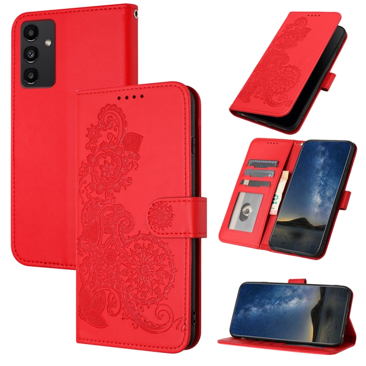 

For Samsung Galaxy A54 Datura Flower Embossed Flip Leather Phone Case(Red)