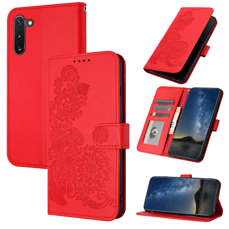 

For Samsung Galaxy Note10 Datura Flower Embossed Flip Leather Phone Case(Red)