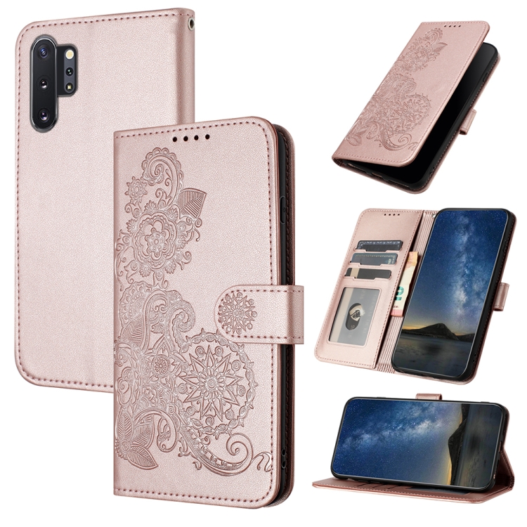 

For Samsung Galaxy Note10+ Datura Flower Embossed Flip Leather Phone Case(Rose Gold)
