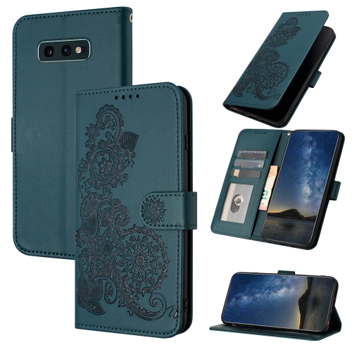 

For Samsung Galaxy S10E Datura Flower Embossed Flip Leather Phone Case(Dark Green)