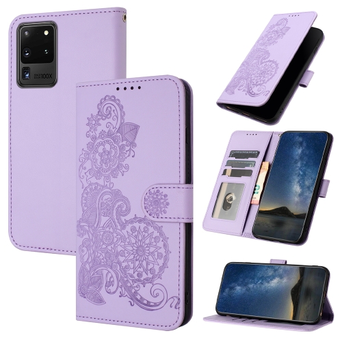 

For Samsung Galaxy S20 Ultra Datura Flower Embossed Flip Leather Phone Case(Purple)