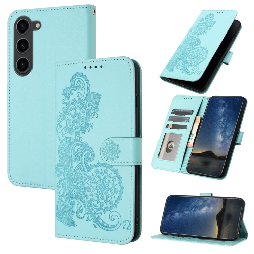 

For Samsung Galaxy S23 Datura Flower Embossed Flip Leather Phone Case(Light blue)