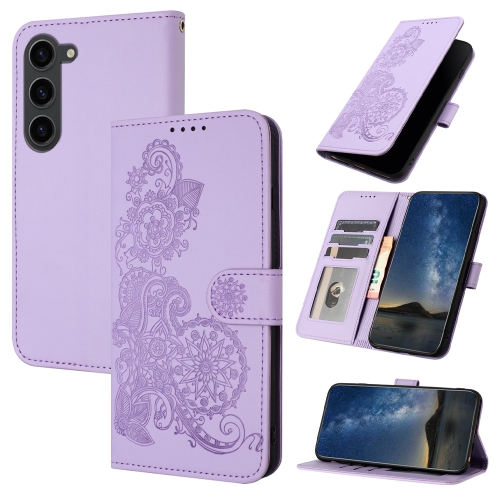 

For Samsung Galaxy S23+ Datura Flower Embossed Flip Leather Phone Case(Purple)