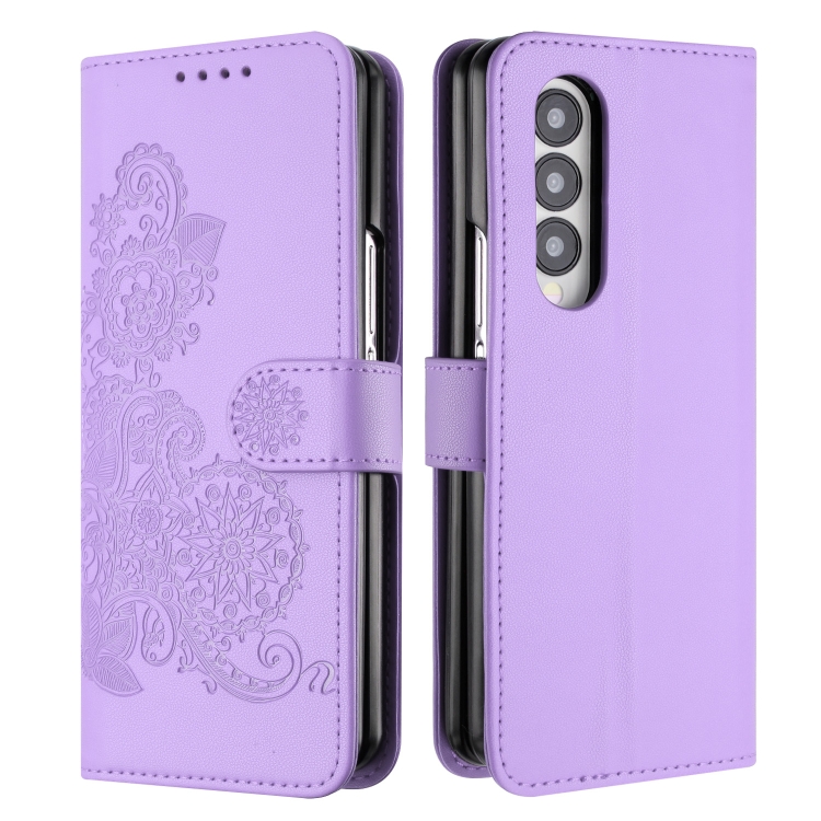 

For Samsung Galaxy Z Fold4 5G Datura Flower Embossed Flip Leather Phone Case(Purple)