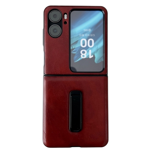 

For OPPO Find N2 Flip Crazy Horse Texture PU Shockproof Phone Case with Holder(Brown)