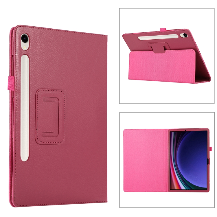 

For Samsung Galaxy Tab S9 Litchi Texture Leather Tablet Case with Holder(Rose Red)