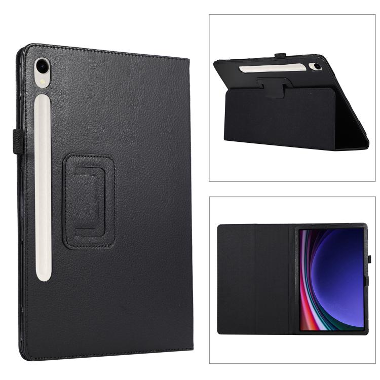 

For Samsung Galaxy Tab S11 Litchi Texture Leather Tablet Case with Holder(Black)