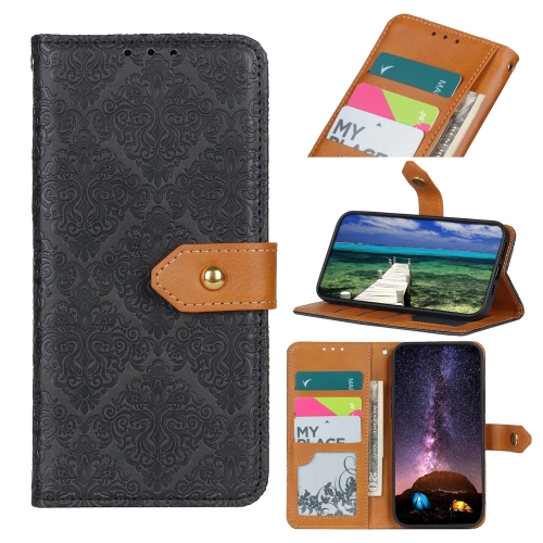 

For Honor X6a European Floral Embossed Leather Phone Case(Black)
