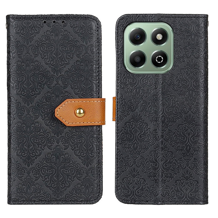 

For Honor X6b European Floral Embossed Leather Phone Case(Black)