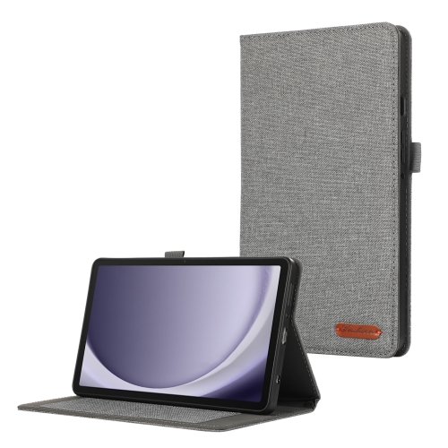 For Samsung Galaxy Tab A9 Horizontal Flip TPU + Fabric PU Leather Tablet Case(Grey) nordic leather restaurant chair unique cushion simple kitchen bar restaurant chair industrial camping silla comedor furnitures
